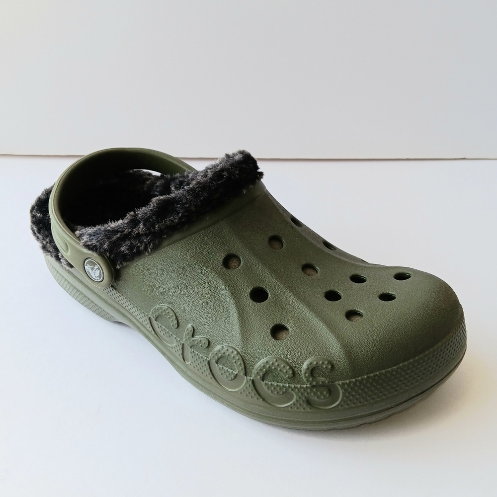CROCS Baya Olive Army Green Clog with Plush Lining Size Women 11 / Men 9